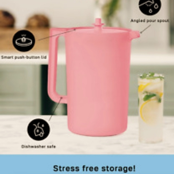 Tupperware 2 Qt. Classic Sheer Round Refrigerator Pitcher Thirst Quencher - Pink - Picture 6 of 14